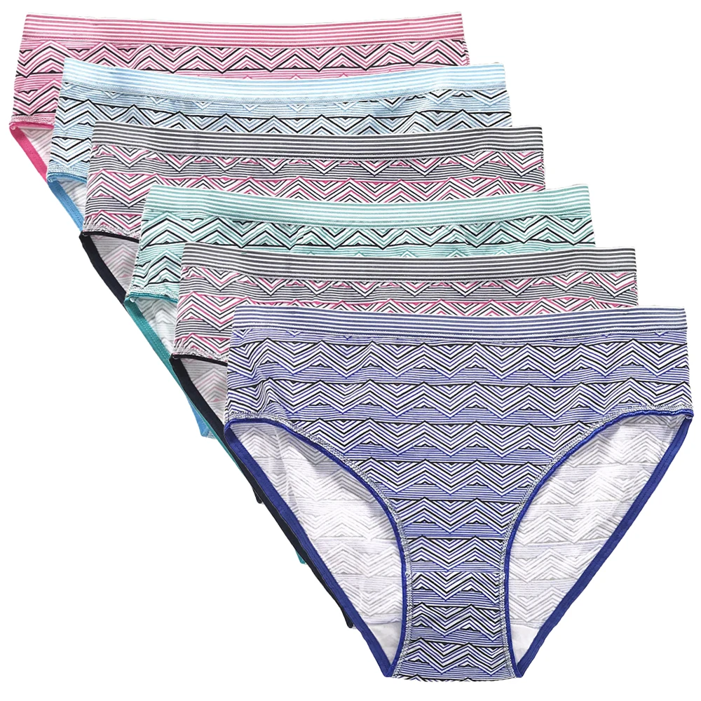 

6 pcs/Set Cotton Underwear Women Sexy Panties Plus Size 4xl Briefs Stripe Print Lingerie Female Intimate Underpant Mummy Pants