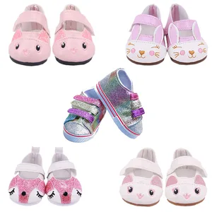Doll Clothes Shoes 7Cm Kitty Canvas Shoes For 18 Inch American&43Cm Baby New Born Reborn Doll Genera