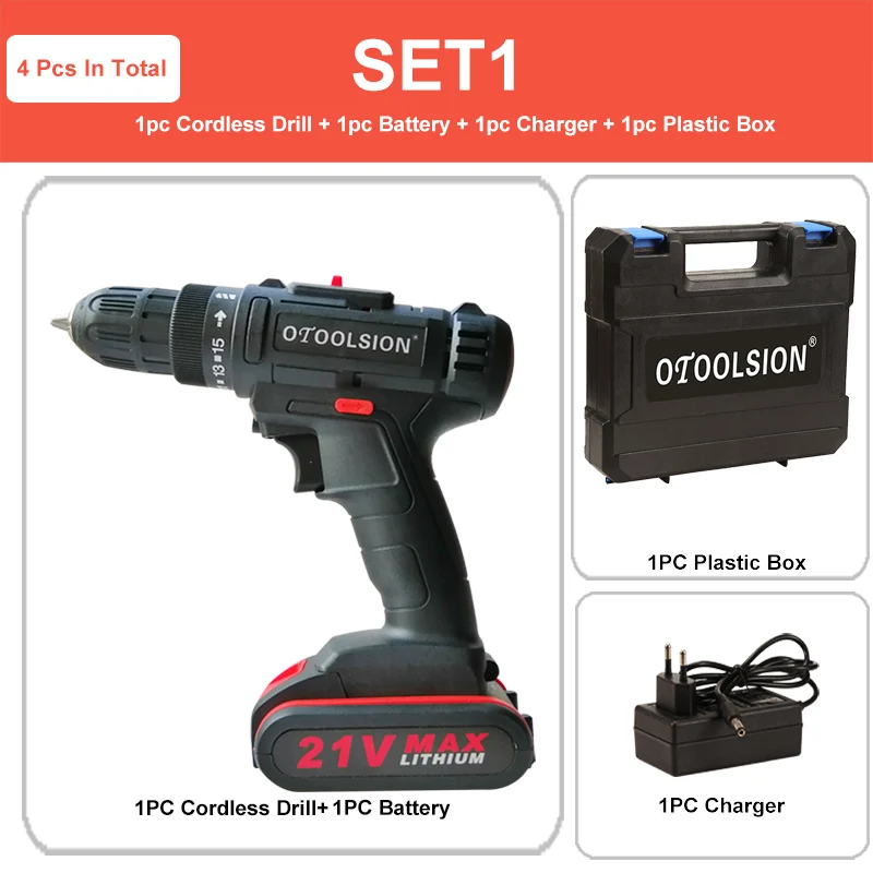 SET1 (1 pc battery) 21 в двухскоростная электрическая отвертка перезаряжаемая отвертка электрические инструменты электроинструменты электрическая беспроводная дрель для дома DIY - Цвет: SET1 (1 pc battery)