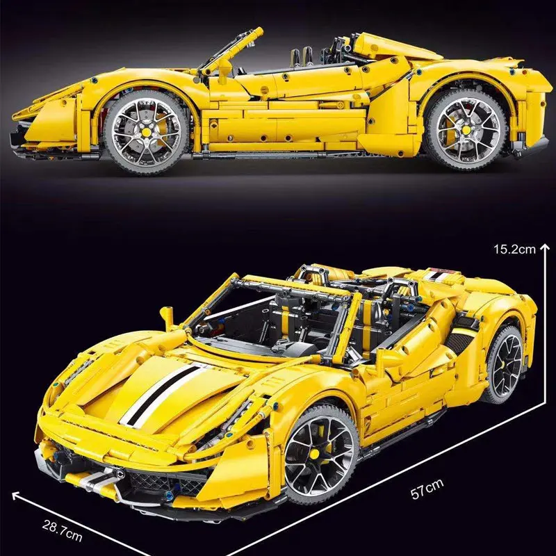The 1:8 T5005A Ferraried 488 MOC Yellow Super Fast Racing Car Model Building Blocks Bricks Technical Set Furious Toys For Kids | Игрушки и