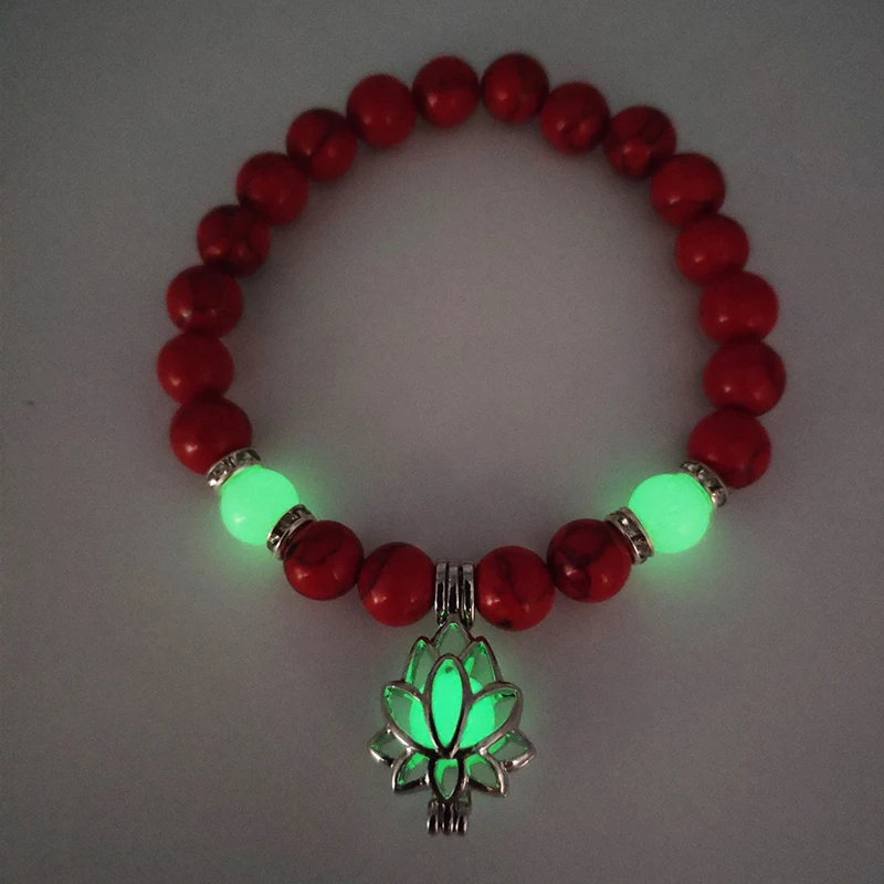 Fashion luminous lotus string bracelet logo beaded men and women dark jewelry charm | Украшения и аксессуары
