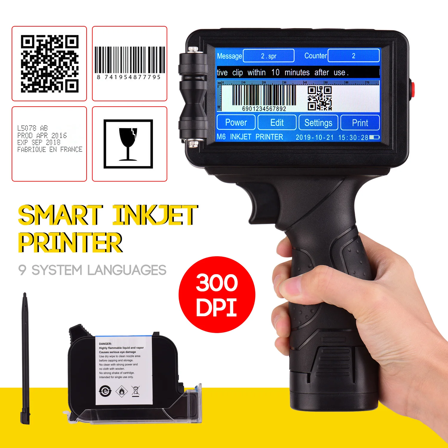Портативный интеллектуальный струйный принтер высокой четкости M6 ручной с