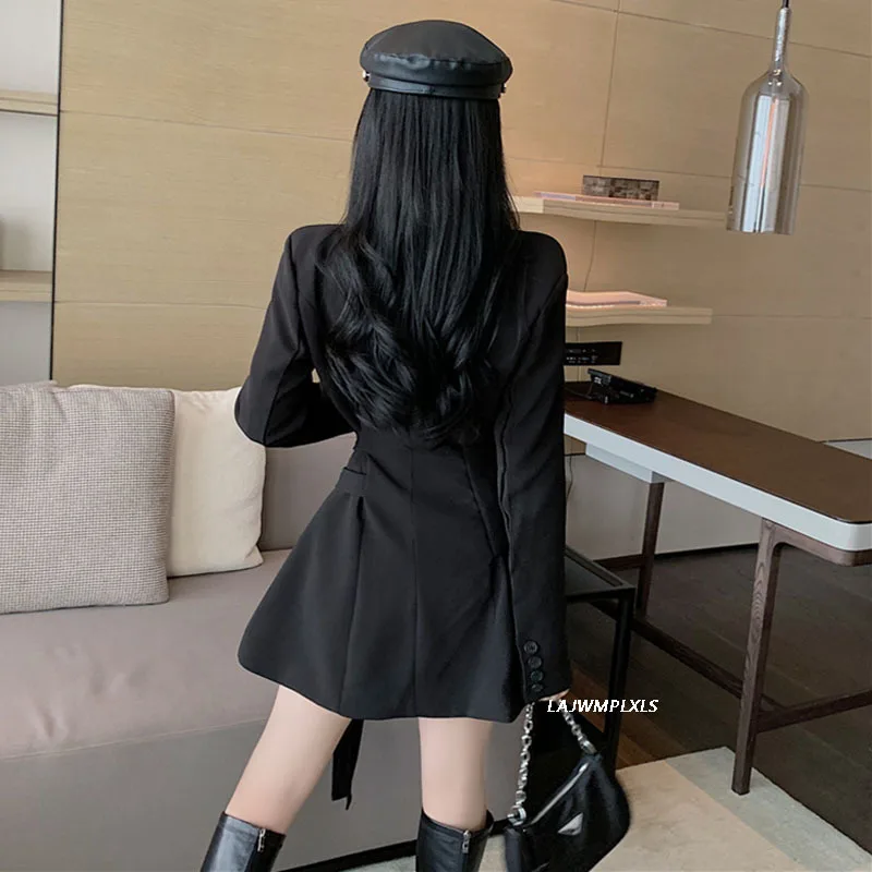 

Women Irregular Bandage Spliced Blazer New Lapel Long Sleeve Loose Fit Jacket Fashion Tide Spring Autumn 2021