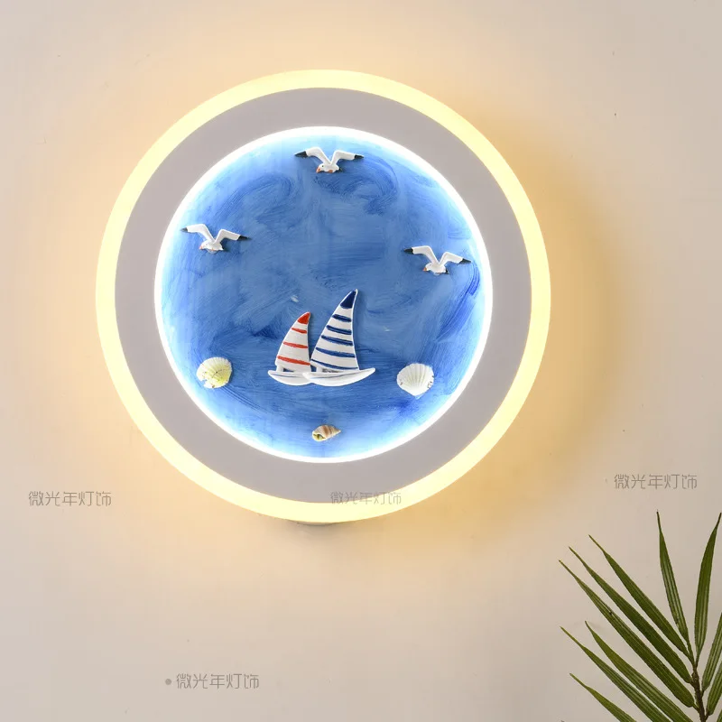 

Мультяшный настенный светильник для детской комнаты, спальни, прикроватный светильник, средиземноморский якорь, настенный светильник в де...