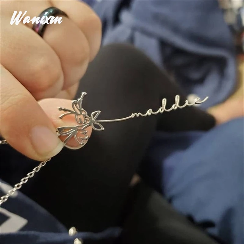 Wanixm ожерелье с именем на заказ родами месяцем цветы из нержавеющей стали кулон