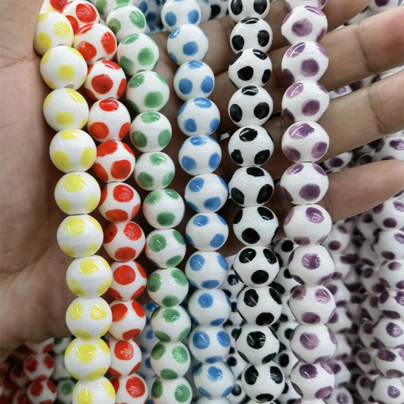 

10pcs 12mm Hand Painted Wave Point Ceramic Beads For Jewelry Making Loose Spacer Bead DIY Bracelet Necklace Accessories