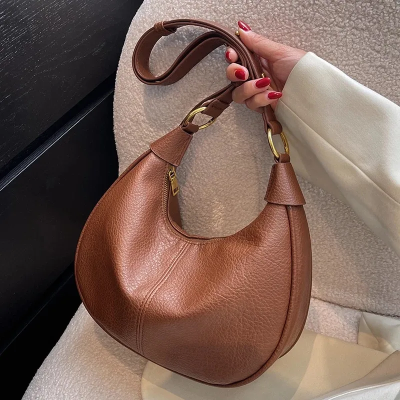 

Vintage Women Shoulder Bag PU Leather Crossbody Bag Underarm Bag Small Fashion Brand ladies Baguette Handbags and Purses brown