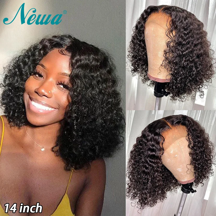 

Newa Hair 13x6 Lace Front Human Hair Wigs Pre Plucked Brazilian Curly Short Lace Front Bob Wigs For Women 150% Cheap Remy Hair