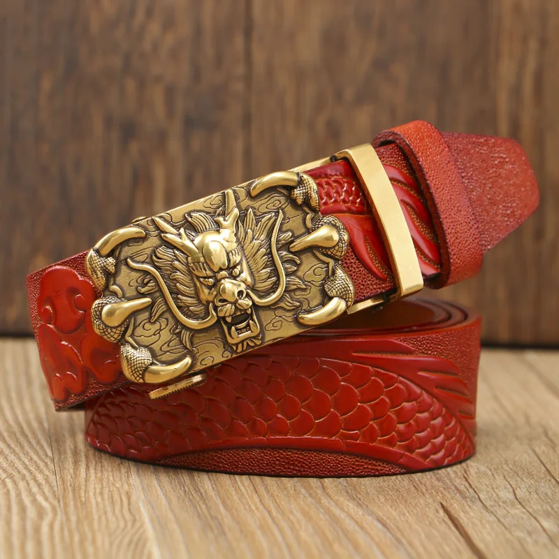 NEW Brand Dragon Design Real Leather Belt Mens Genuine Man Luxury Men Belts Alloy Automatic Buckle Wholesale Price | Аксессуары для