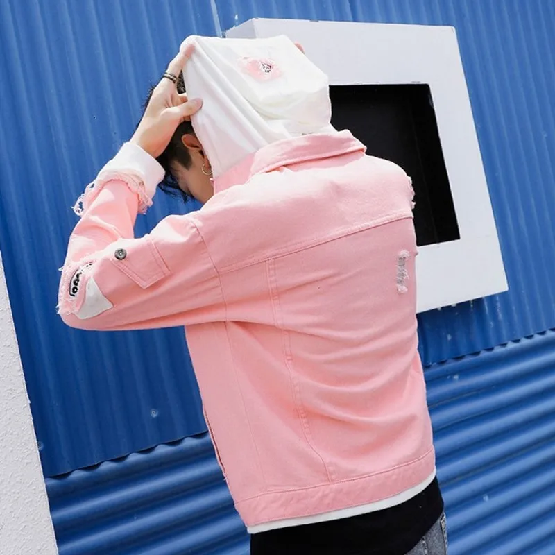 Брендовые Новые облегающие мужские джинсовые пальто с капюшоном в стиле пэчворк