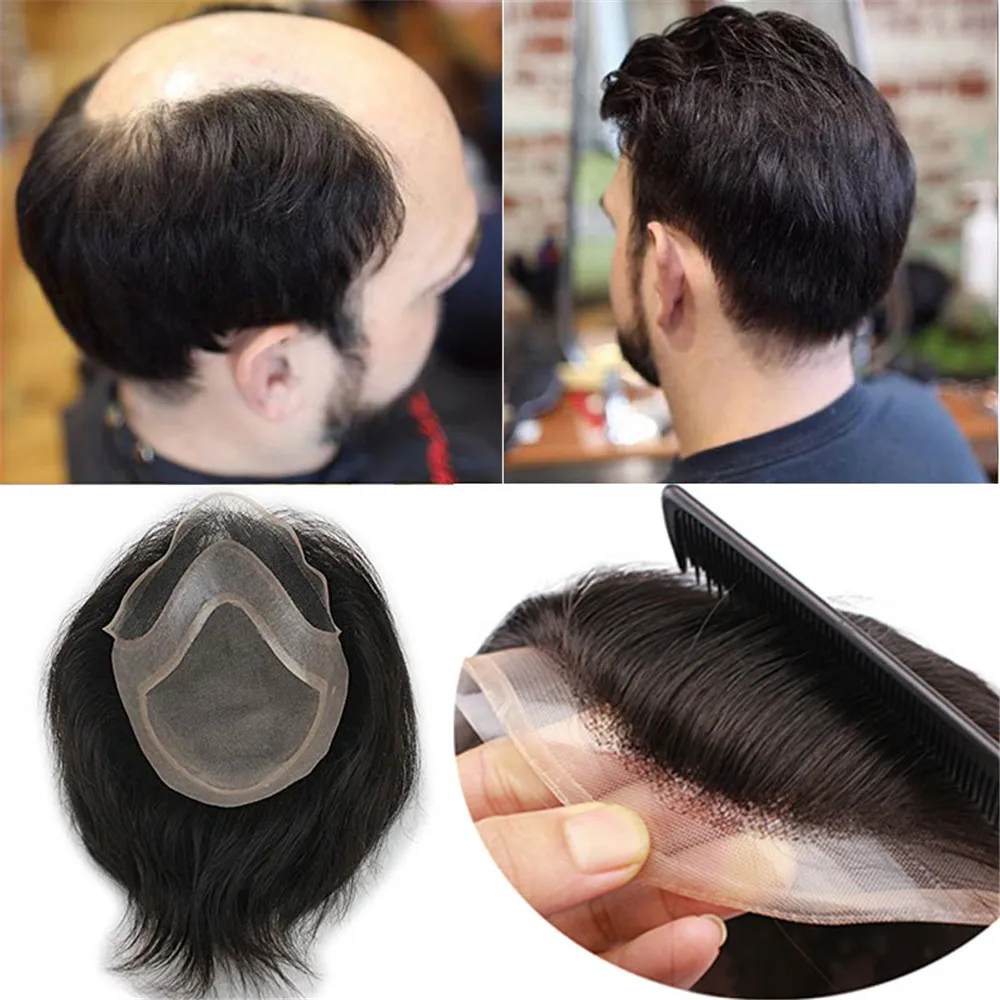 Eseewigs Для Мужчин's накладки из искусственных волос натуральный Цвет 8x10 Remy парик из человеческих волос для Для мужчин прямые подойдет как для повседневной носки, так Чистая Швейцарский Синтетические волосы на кружеве парик из искусственной кожи; европейские вокруг
