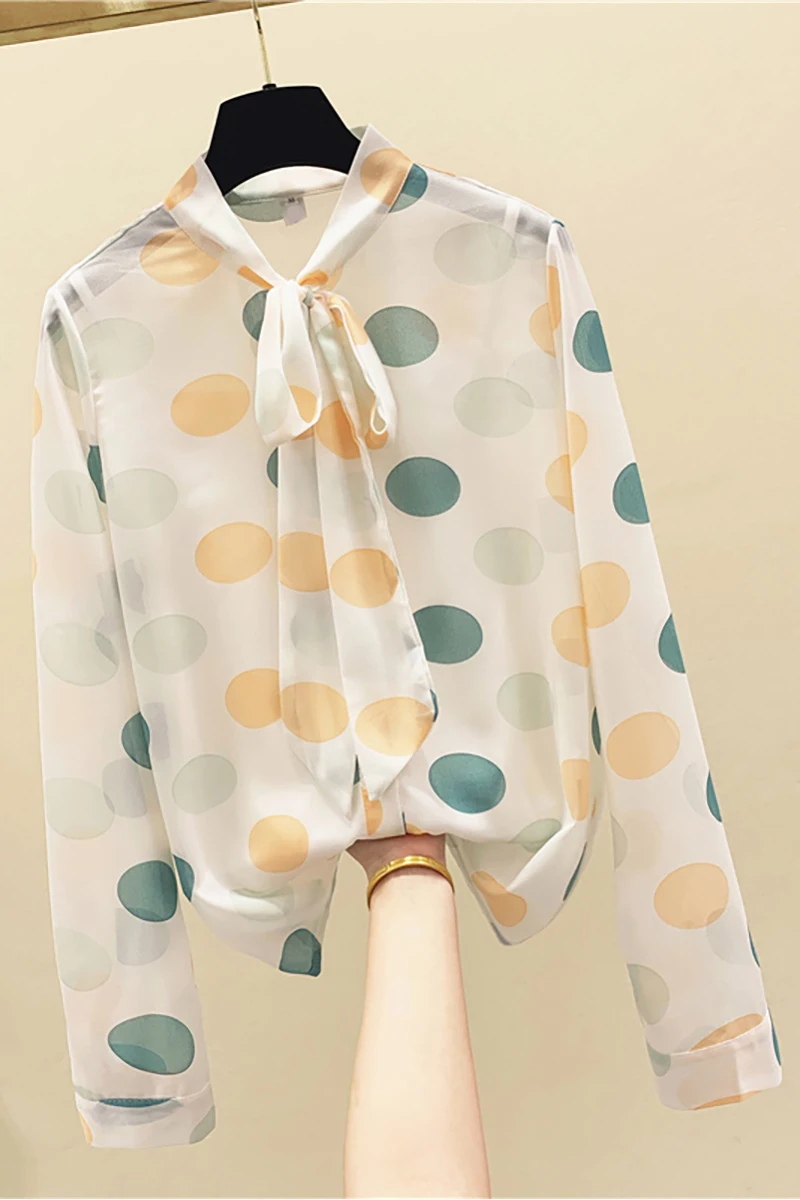 

Polka Dot Chiffon Blouse Women 2020 Autumn Top Bow Collar Long Sleeve Shirt Women's Clothes Office Lady Blouses Blusa Feminina