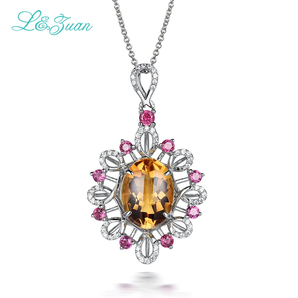 Женская цепочка из серебра 925 пробы с натуральным Цитрином | Украшения и