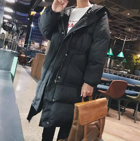 PViviYong Winter jacket men fashion male hooded coat jackets men high quality cotton Long coat men clothes bread parka 999 - Цвет: Черный