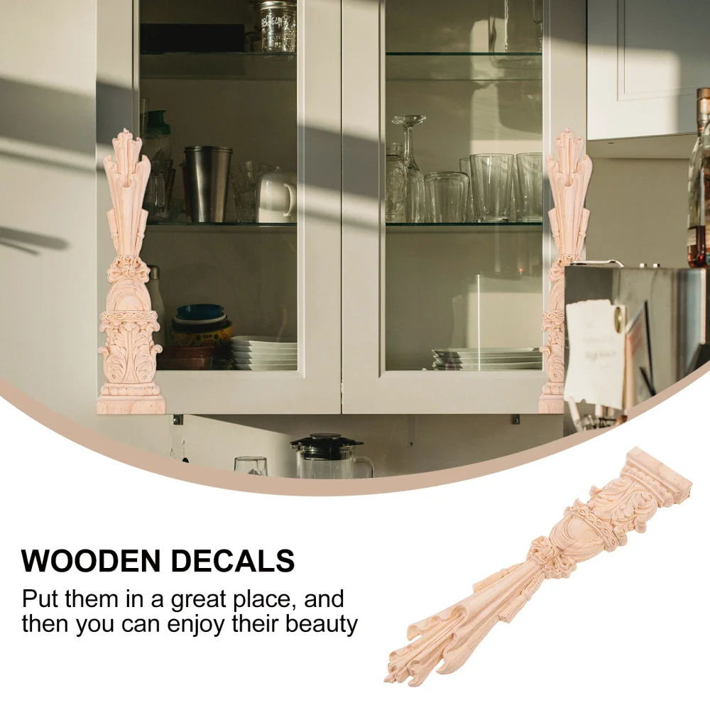 

2Pcs Retro Wooden Decals Wood Carved Appliques Door Cabinet Decorations