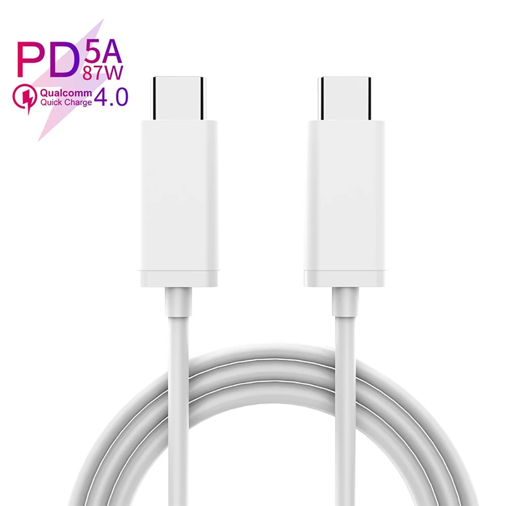 Белый 5A type c 87W USB PD QC 4,0 кабель type c to type c кабель usb для передачи данных 5 Гбит/с QC 3,0 Зарядка для huawei xiaomi phone notebook - Цвет: Белый