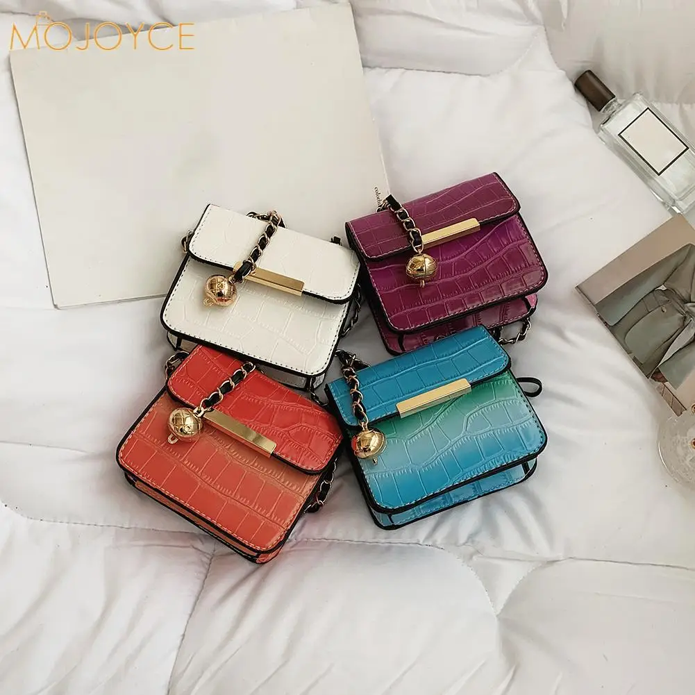 

Women Gradient Stone Pattern Messenger Bag Vintage Color PU Leather Mini Handbag Mini Chain Stone Pattern Rectangular Handbag
