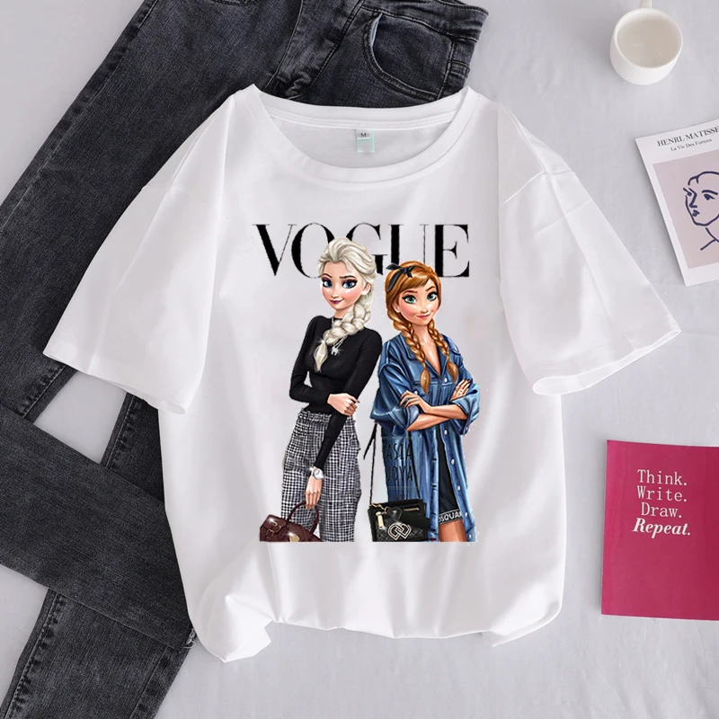 Летняя женская Футболка Harajuku kawaii с принтом Vogue топы короткими рукавами и футболки
