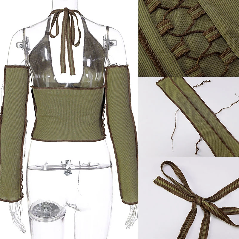 

Giyu Club Party Blouse Women 2020 Autumn Sexy Shirts Halter V Neck Lace Up Hollow Out Blusas Backless Off Shoulder Bandage Tops