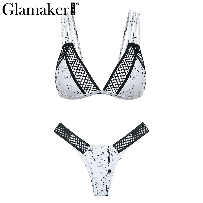 Glamaker, два предмета, сексуальный, выдалбливают, белый, микро бикини, для женщин, летний, праздник, пляжный купальник, женский, пуш-ап, купальник, купальник - Цвет: Printing