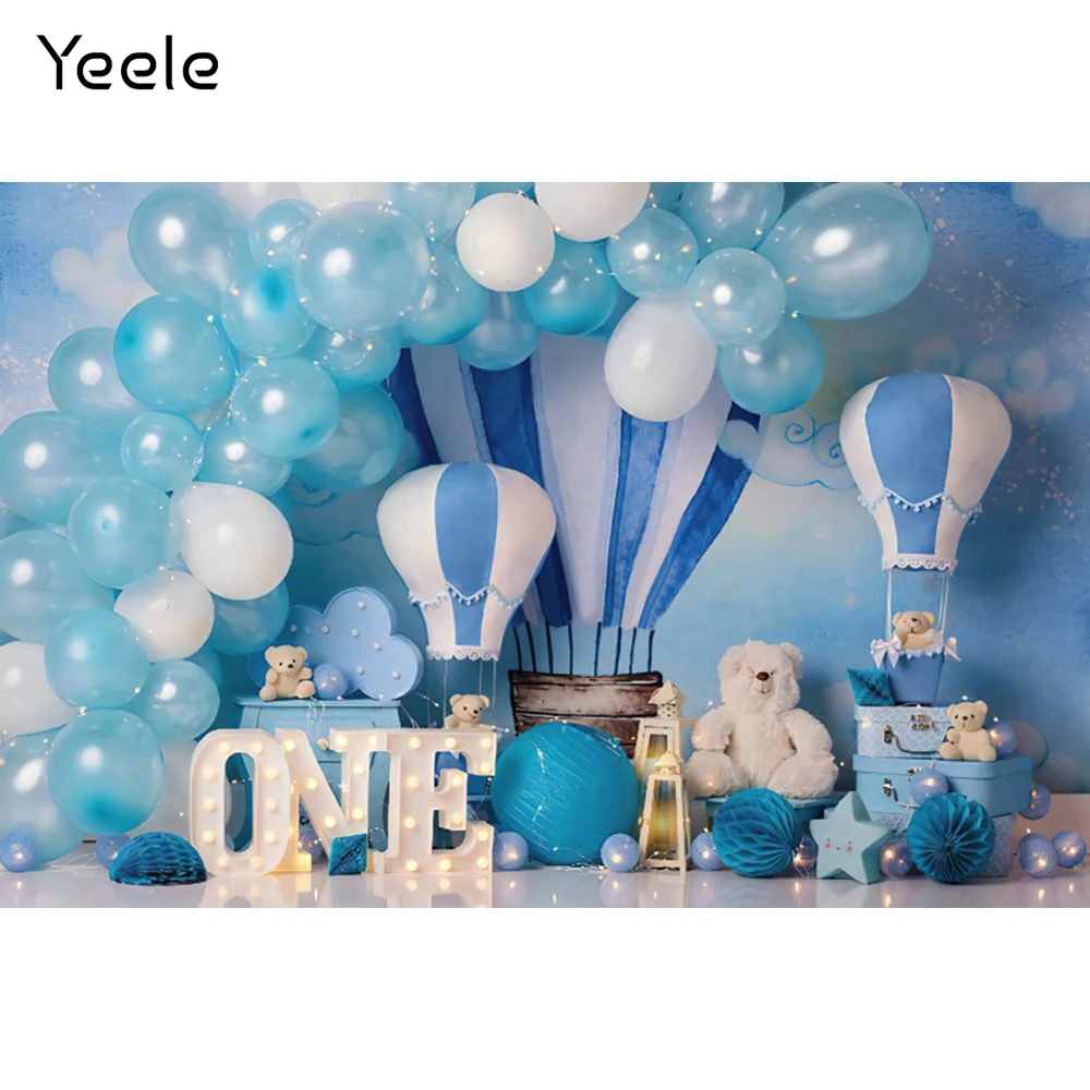 

Yeele Newborn Baby 1st Birthday Blue Hot Air Balloon Party Photography Backdrops Photographic Backgrounds For Photos Studio Prop