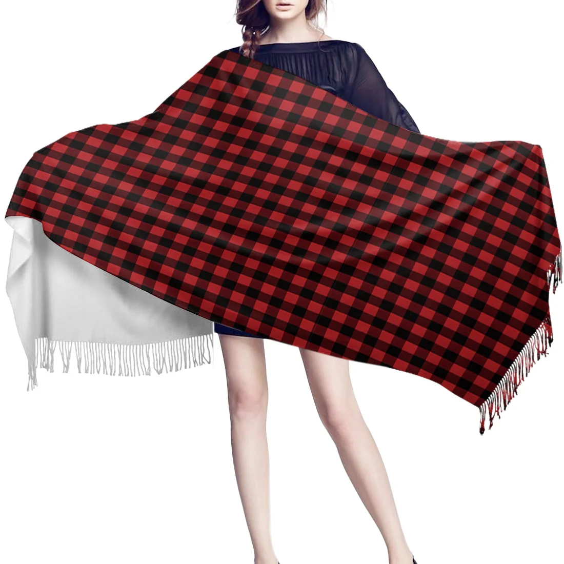 Красный черный клетчатый геометрический шарф в клетку Буффало унисекс толстые