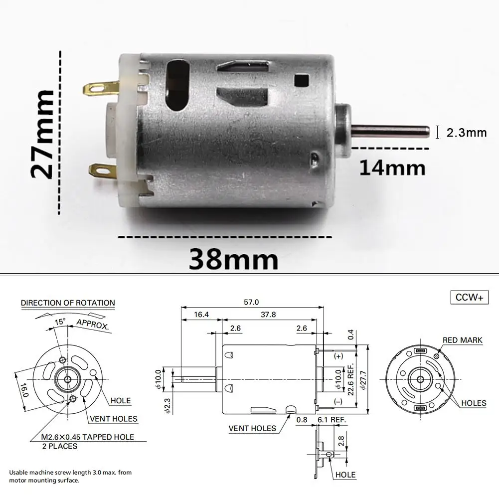 12V RS-385 High Speed Micro DC Motor Brushed Metal Stainless Steel Gear 9800 RPM Rated power 3.6 W | Обустройство дома