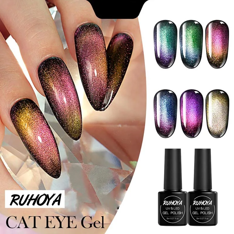 Ruhoya 8 мл 5D Магнитный УФ гель для ногтей Хамелеон широкий эффект кошачьих глаз
