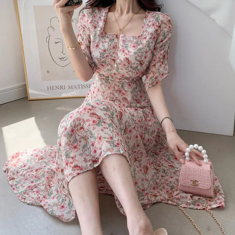 Женское плиссированное платье Svitania с квадратным воротником цветочными