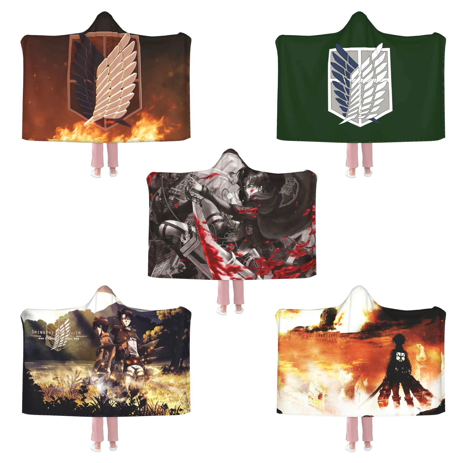 

Anime Attack On Titan AOT 3D Printed Wearable Hooded Blanket Flannel Fleece Throw Blanket Cape Cloak Wearable Shawl Wrap
