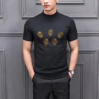 couple korean mens sweater casual cashmere tops color knitted t shirt customized hot rhinestone shiny skull style