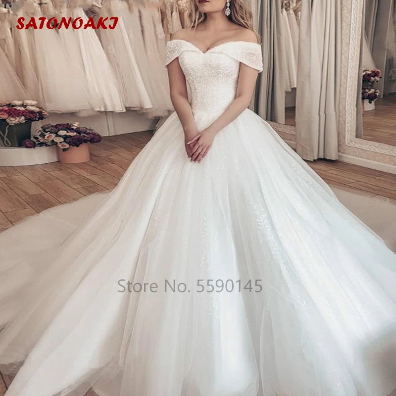 

Роскошное Свадебное платье с блестящими кристаллами, бальное платье с открытыми плечами для невесты, свадебное платье, нечеткое свадебное ...