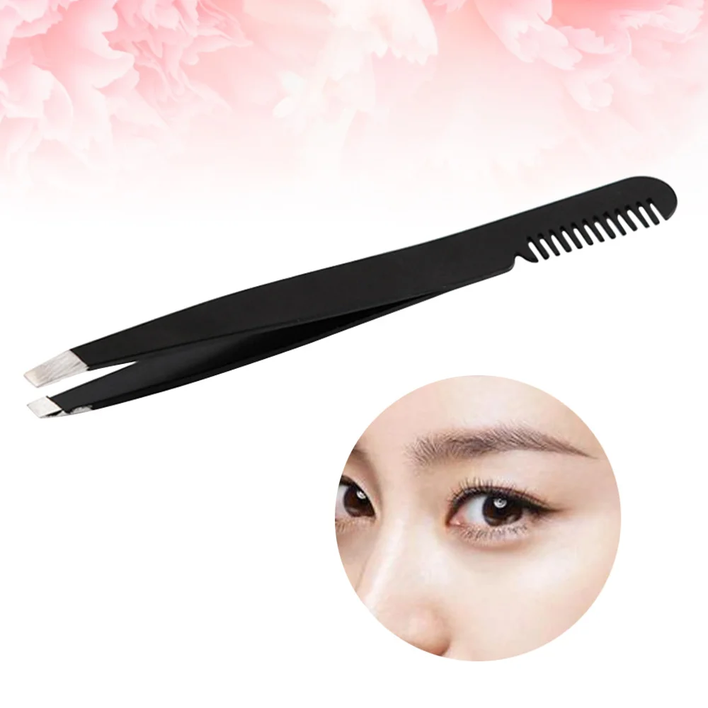

with Brush Comb Stainless Steel Eyelashes Extension Tweezers (Black)