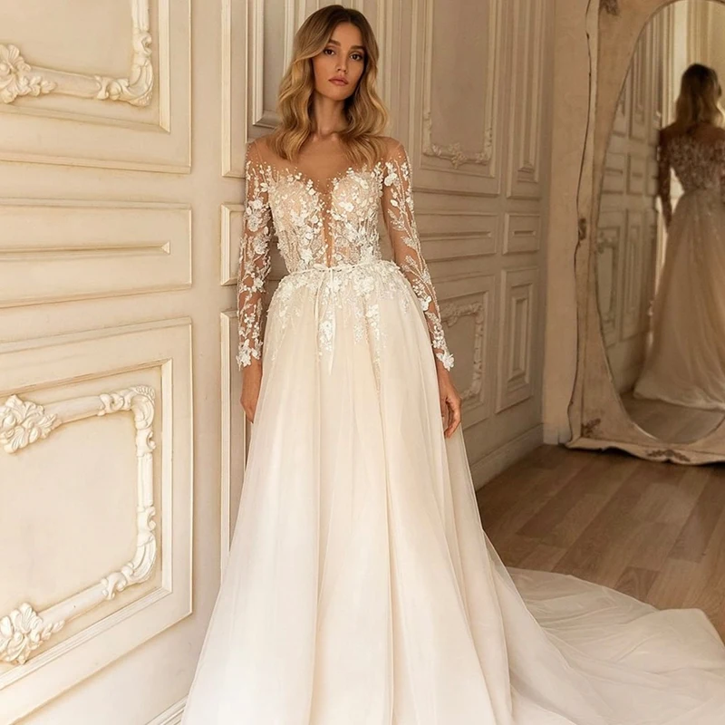 

Luxury A-line Wedding Dresses V Neck Beaded Glamorous Tulle Gowns Sleeveless Sexy High Split Robe De Mariée Tailor-Made