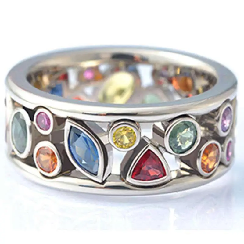 

Vintage Rainbow Wedding Rings for Women Luxury Crystal Women's Promise Ring Female Wholesale Jewelry Accessories Party Gifts