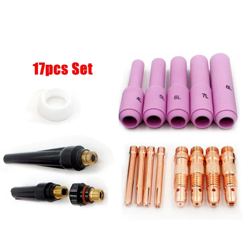 

Consumables KIT Extended Long TIG Alumina WS 17pcs TIG WP-17/18/26 Collet&Collet Body&Extended Alumina Nozzle Ceramic Tip