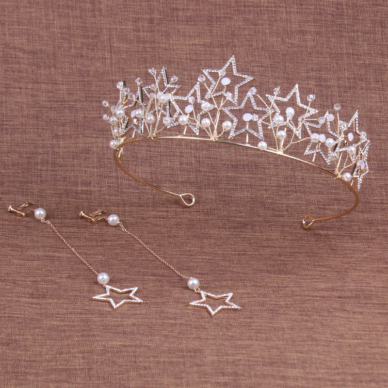 

Bride Headdress Five-pointed Star Alloy Crown Handmade Hair Accessories Marriage Accessories Wedding Dress Ornament