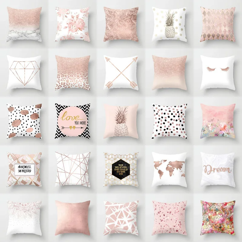 Decorative Pillow Case Elife 45*45cm Pink Gold Geometry Polyester Cotton Home Decoration Car Cushion Cover Sofa Throw Pillowcase