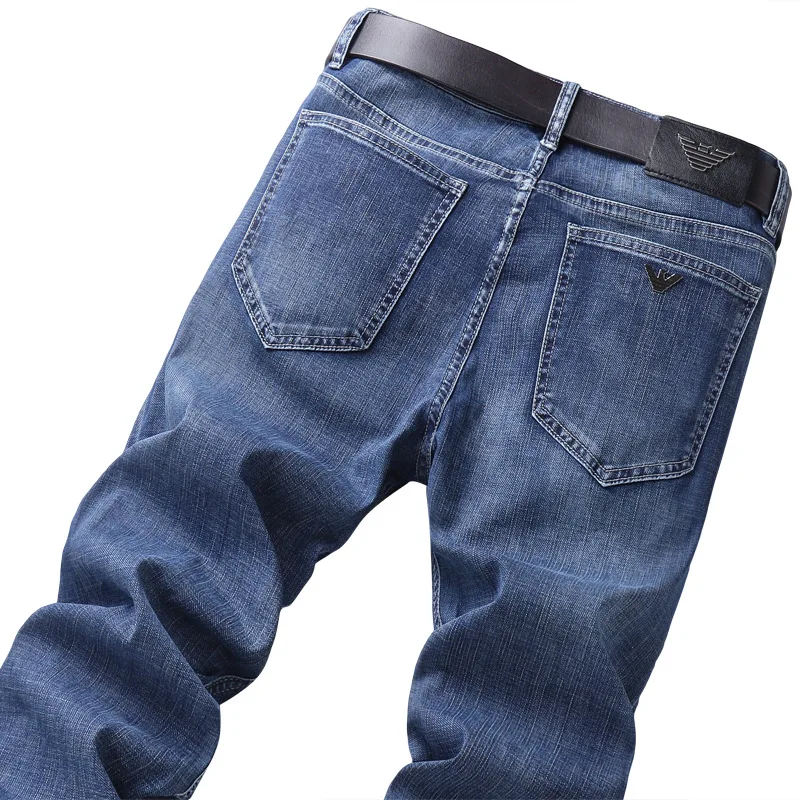 

Luren Men Summer Stretch Casual Denim Trousers Loose Straight Stretch Business Jeans Plus Size Pants Clothing