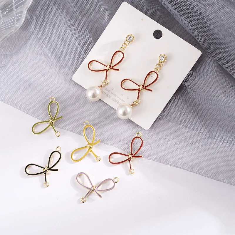 

10pcs Bow Connector Enamel Charms Craft Metal Pendant for Earring DIY Bracelet Jewelry Making 30x22mm