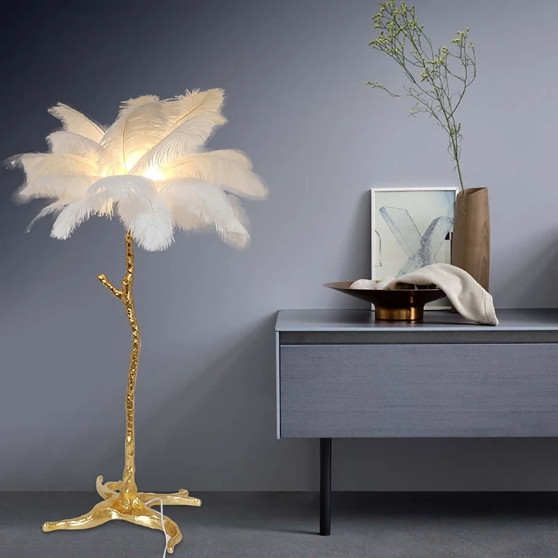 

Nordic Ostrich Feather Floor Lamp Standing Light 1.2M Modern Interior Lighting Decor Home Bedside Corner Floor Lights