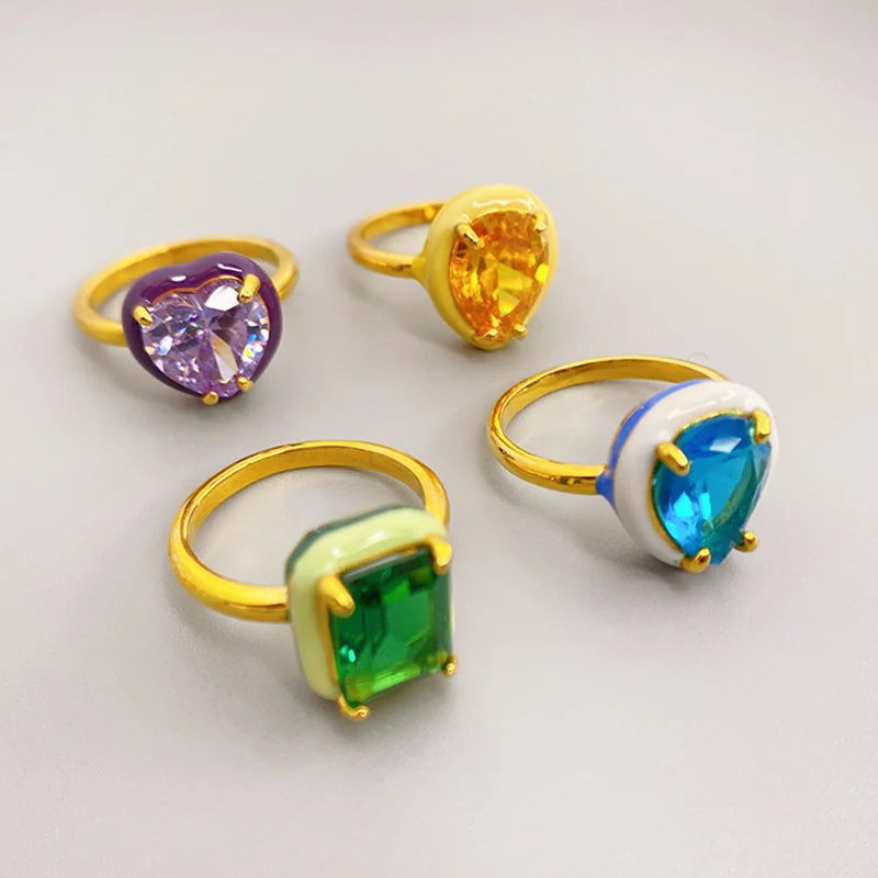 

HANGZHI 2021 новые металлические кольца на палец в виде сердечек квадратной искусственной кожи золотого цвета модные парные Ювелирные изделия П...