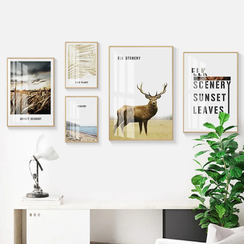 

Nordic Landscape Sea Canvas Painting Prints Poster for Living Room Bedroom Wall Art Combination Golden Pictures Home Decoration