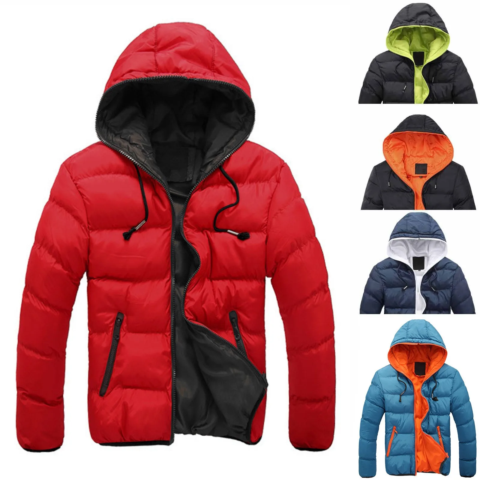 

Men's Winter Casual Color Collision Coat Zipper Hoodie Cotton-padded Jacket Cycling Windbreaker Slim Fit Coat Thick Clothing