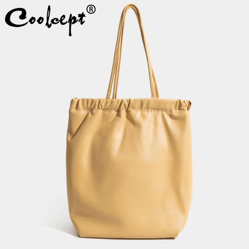 

Coolcept Women Commute Shopping Hand Bag Pu Leather Pleated Women Messenger Bag Western Style All-Match Female Handbag