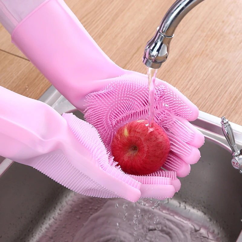 

Magic Silicone Dishwashing Gloves Durable High Temperature Resistance Kitchen Scrub Cleaning Tool F2