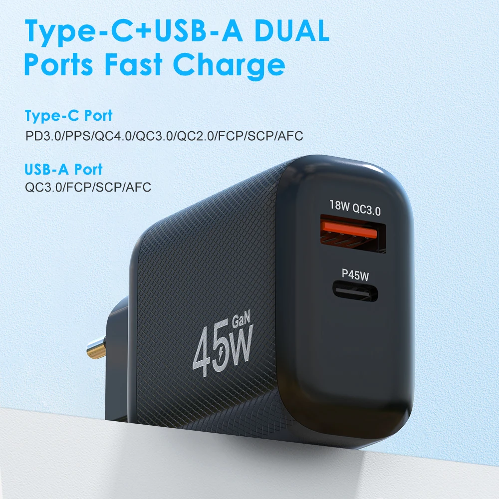 ELECTOP 45 Вт GaN Зарядное устройство USB C Быстрая зарядка для iPhone 13 12 iPad быстрое