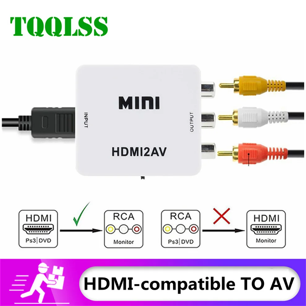 TQQLSS HDMI совместимый с RCA преобразователем AV/CVSB L/R видеобокс HD 1080P HDMI2AV поддержка NTSC