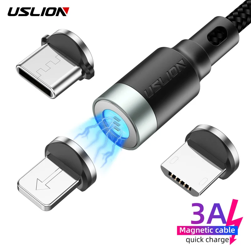 Кабель USB USLION 3A кабель Micro для быстрой зарядки Xiaomi магнитный iPhone 11 Тип C и передачи