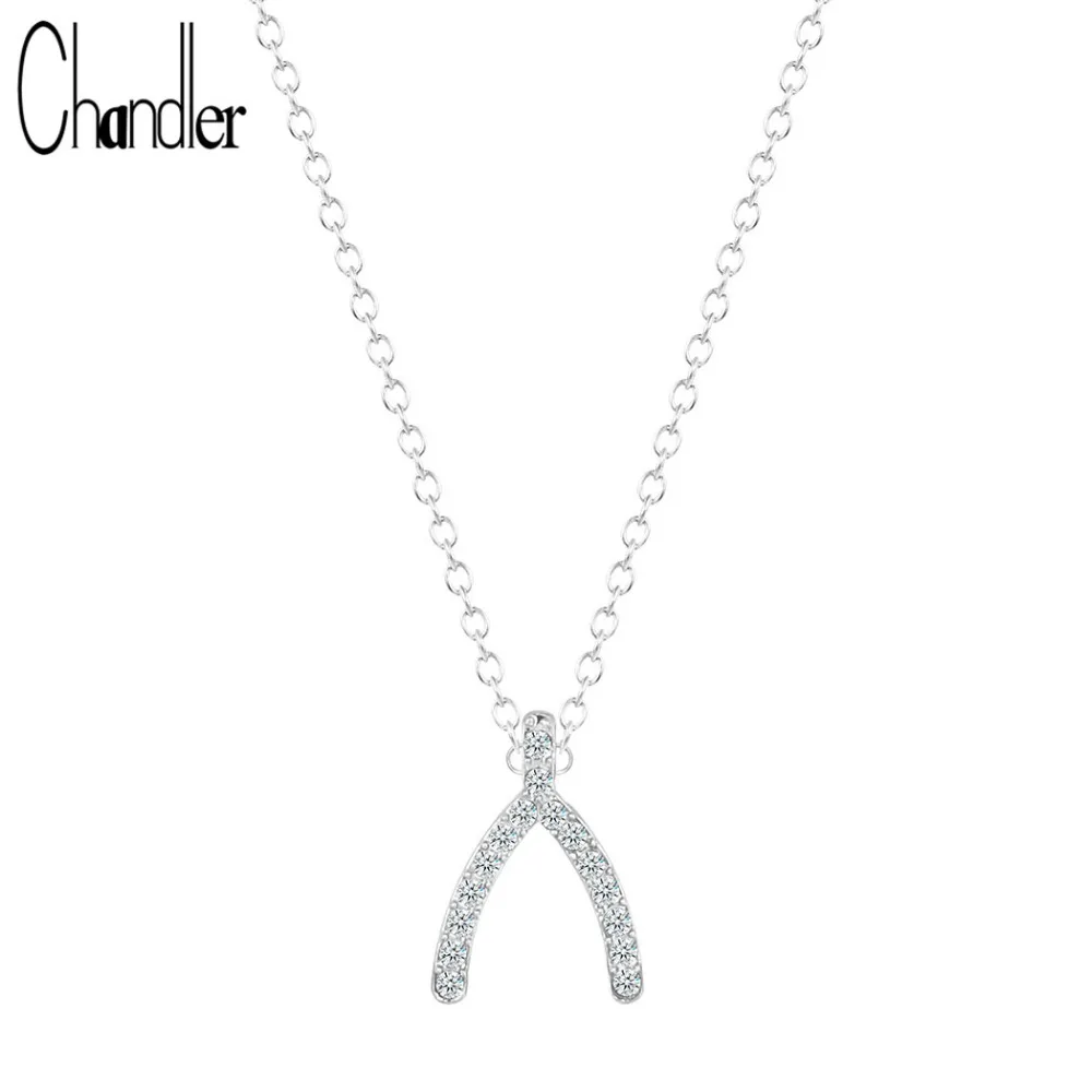 Chandler 10pcs/Lot Wishbone Pendant Necklaces Filled Clear Crystal Chain Link Lucky Choker Love Jewelry For Women | Украшения и